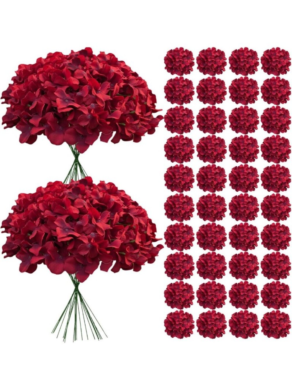 65 Pcs Deep Red Hydrangea Silk Flowers - Realistic Faux Blooms for Wedding, Home